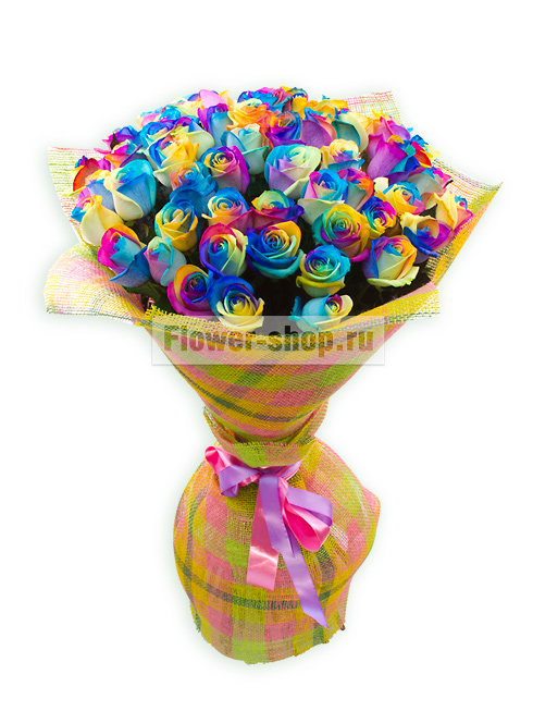 9 радужных роз, разноцветные розы купить в Москве на AVITO.ru